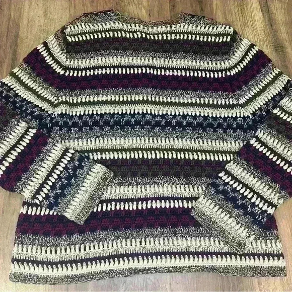 Cozy  Vintage 90s Striped Knitted Crewneck Button-Up Cardigan Sweater Purple‎ - Picture 4 of 5